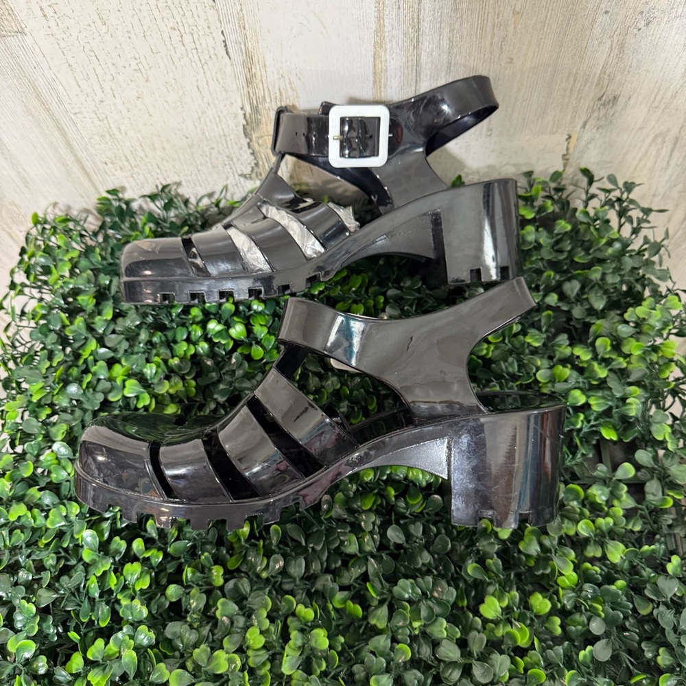 Rouge Helium Shiny Black Chunky Heel Ankle Strap - Picture 8 of 12
